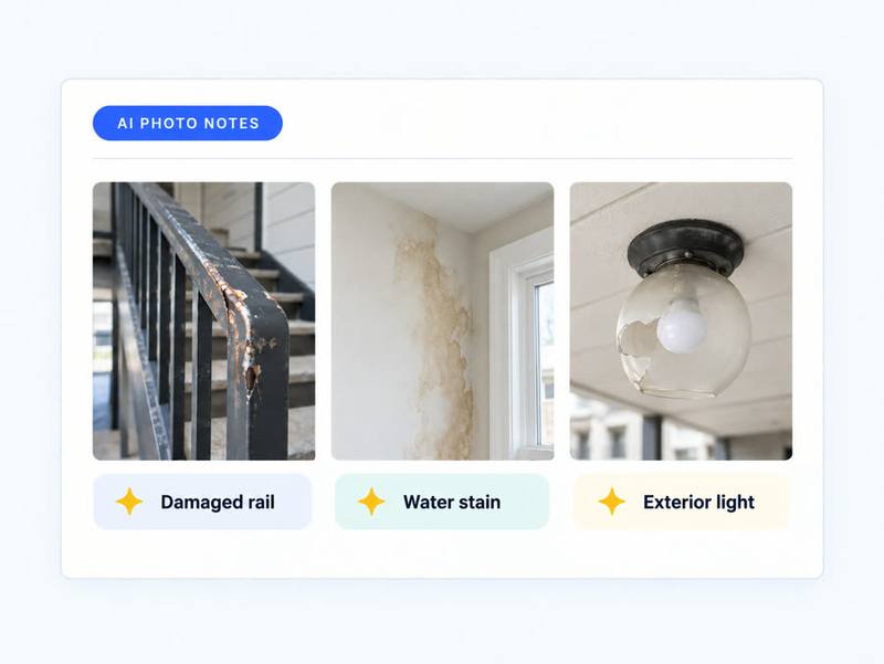Property photos with concise AI-drafted notes attached.
